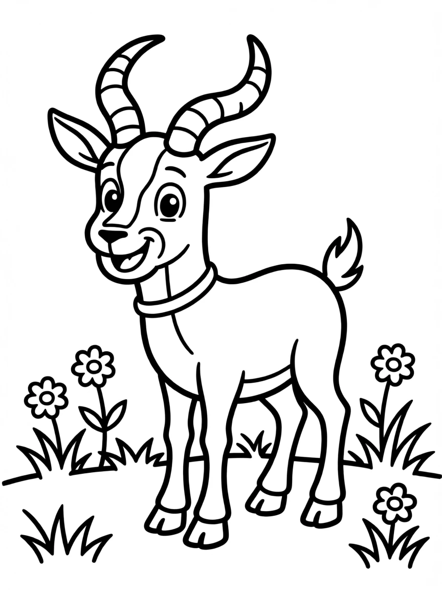 Cheerful cartoon blesbok coloring page