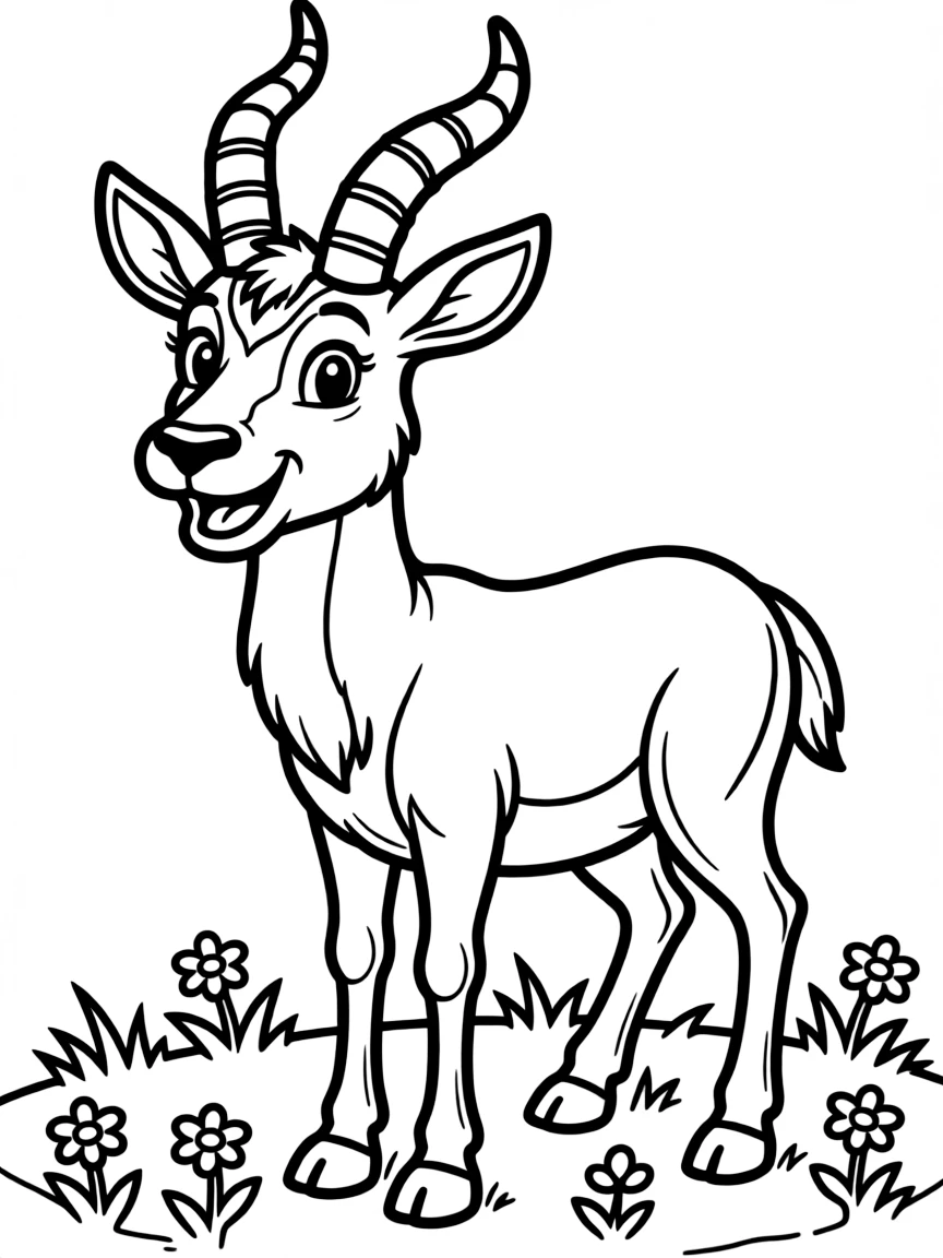Cheerful cartoon bontebok coloring page