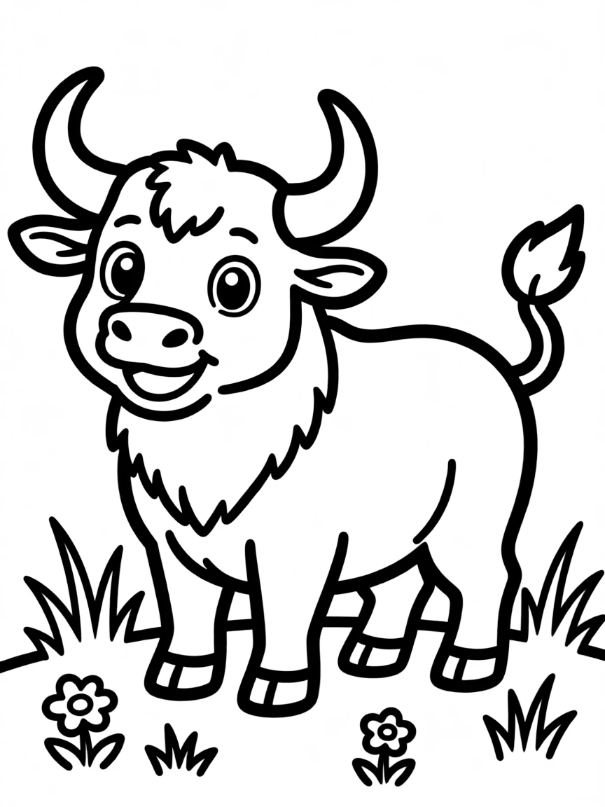 Cheerful cartoon gaur coloring page