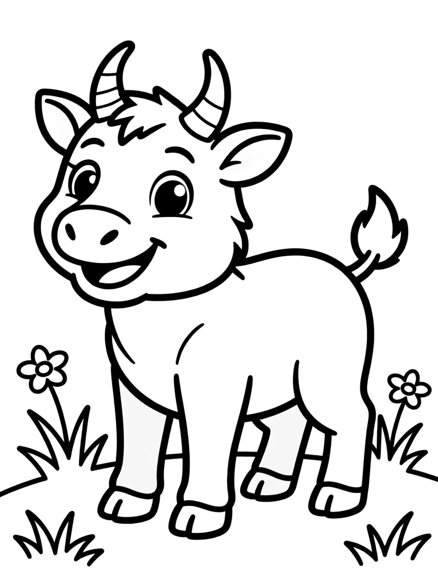 Cheerful cartoon kouprey coloring page
