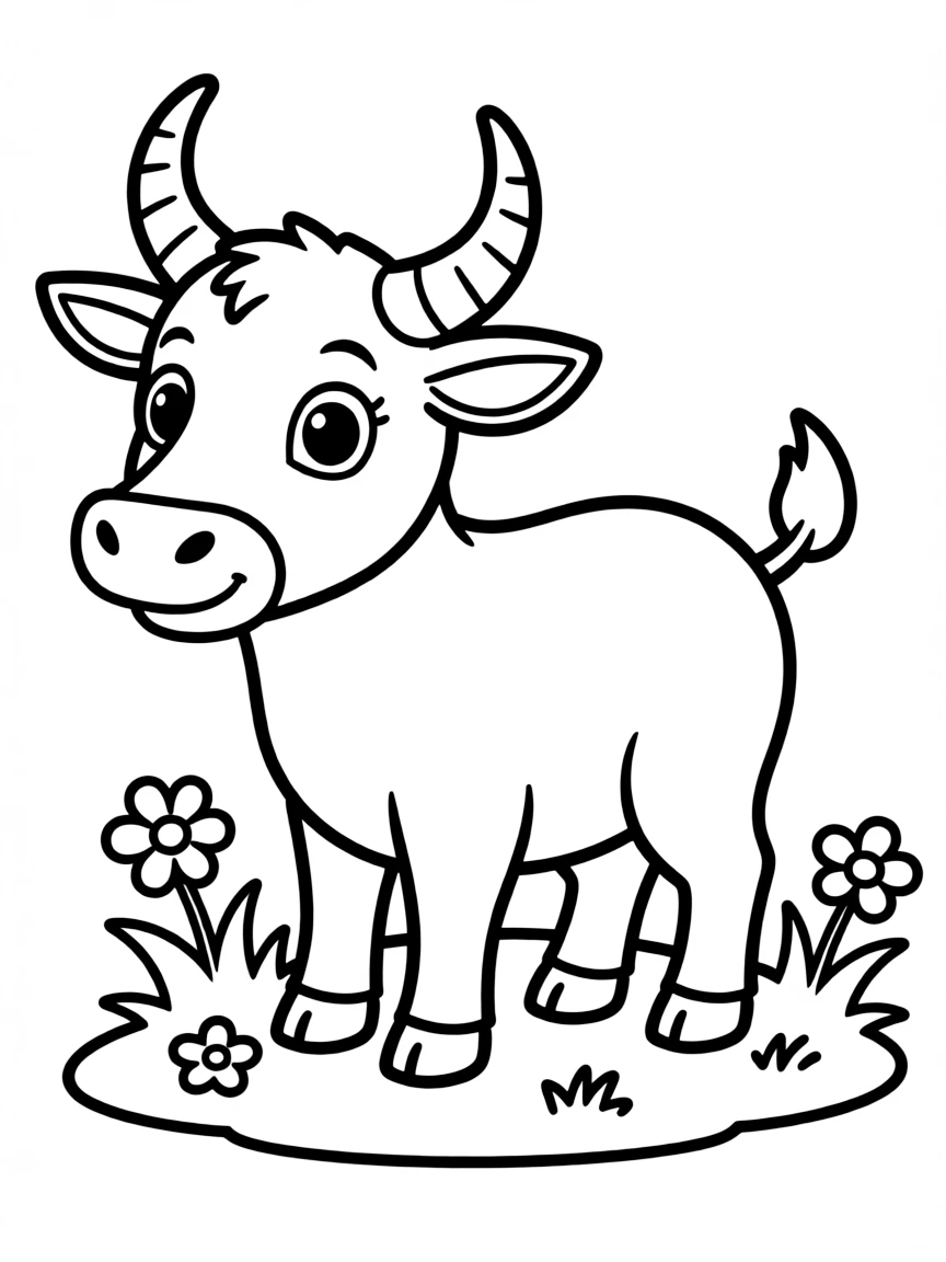 Cheerful cartoon anoa coloring page
