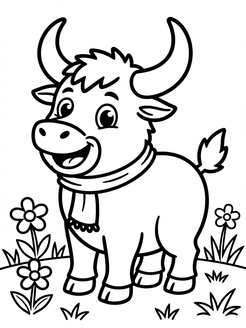 Cheerful cartoon wisent coloring page