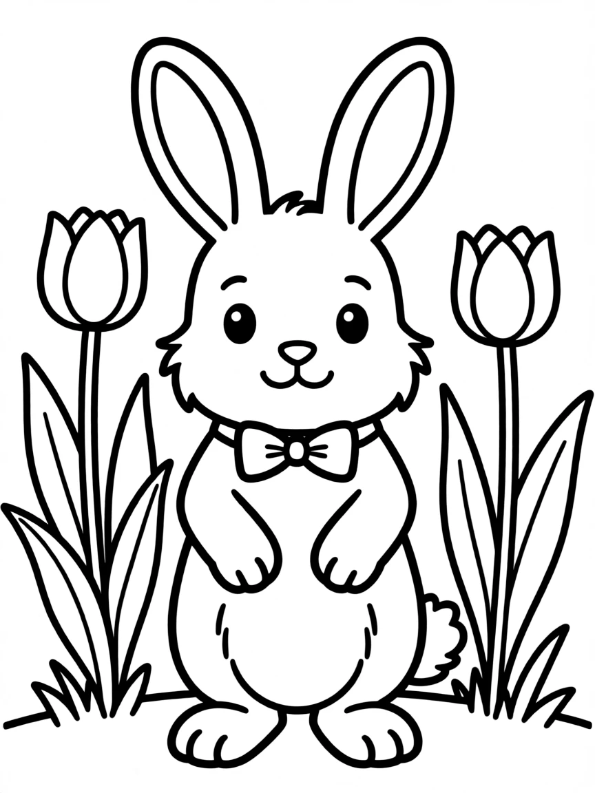 baby bunny with tulip garden coloring page