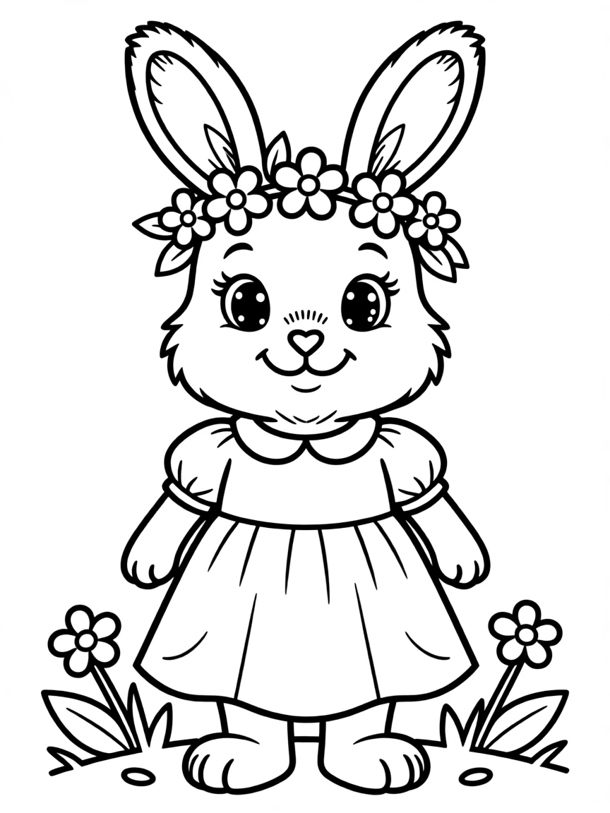 cartoon rabbit wearing flower crown coloring page