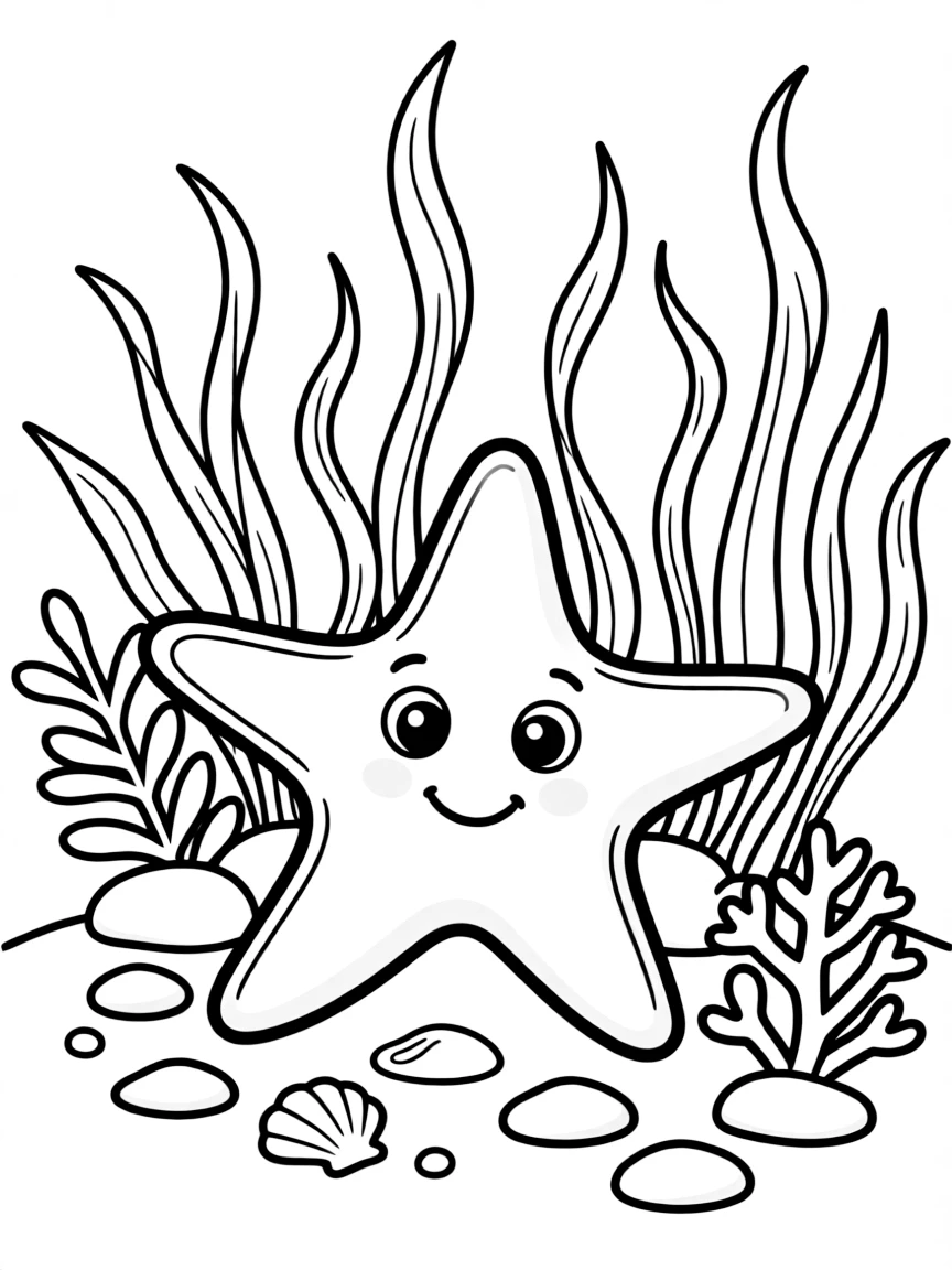 cute starfish resting on sea floor garden coloring page