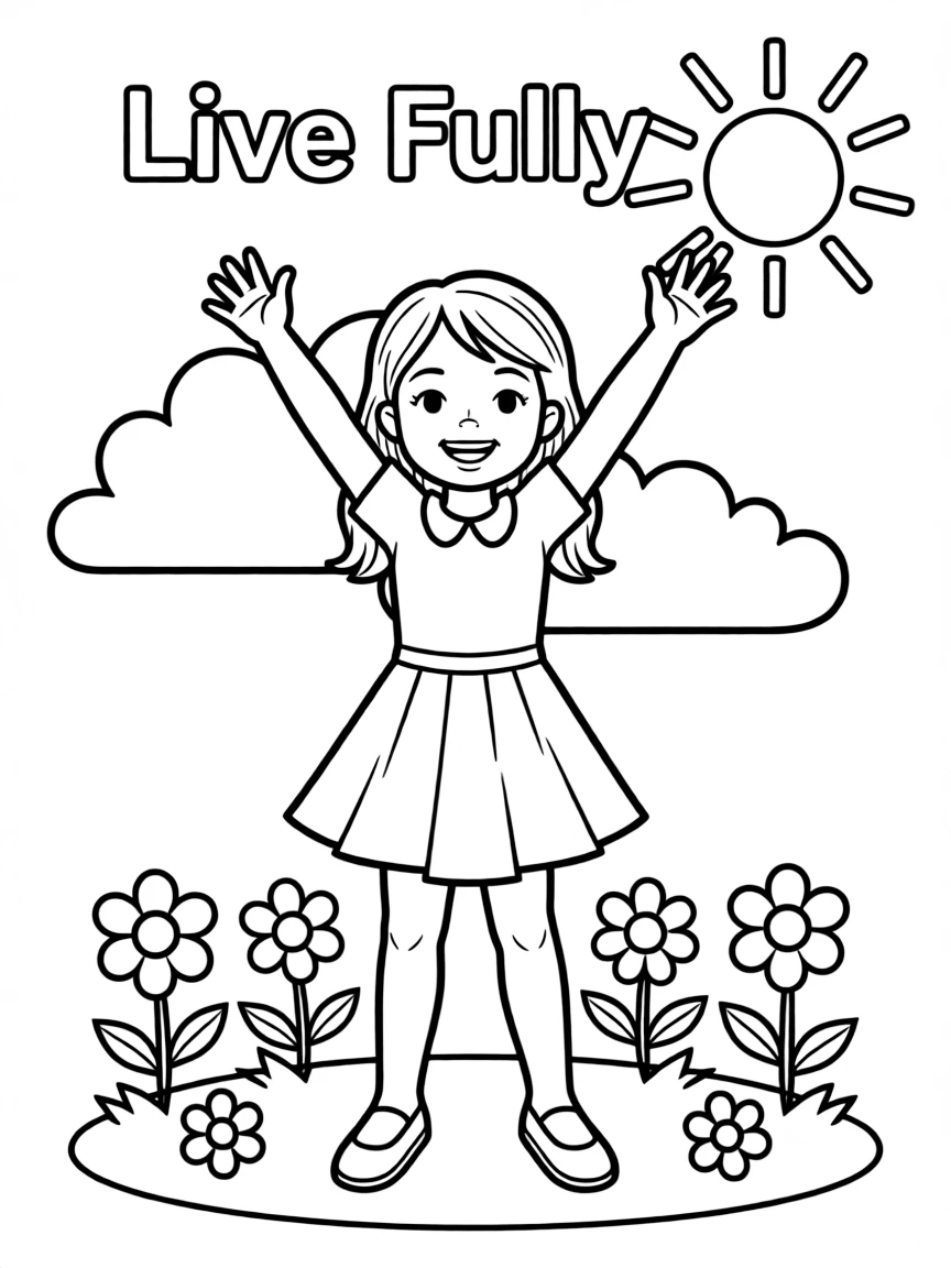 **Live Fully** vibrant life coloring page, include the text "Live Fully".