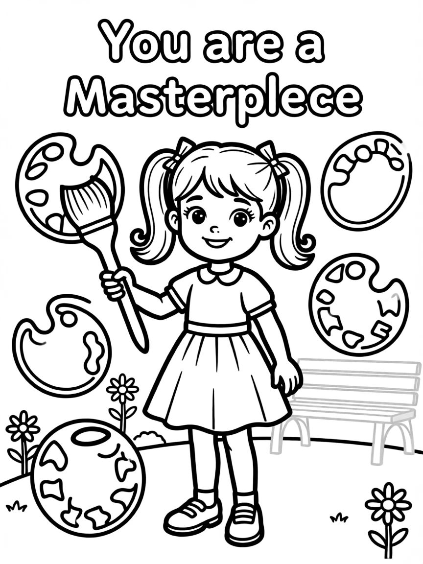 **You are a Masterpiece** unique art coloring page, include the text "You are a Masterpiece".