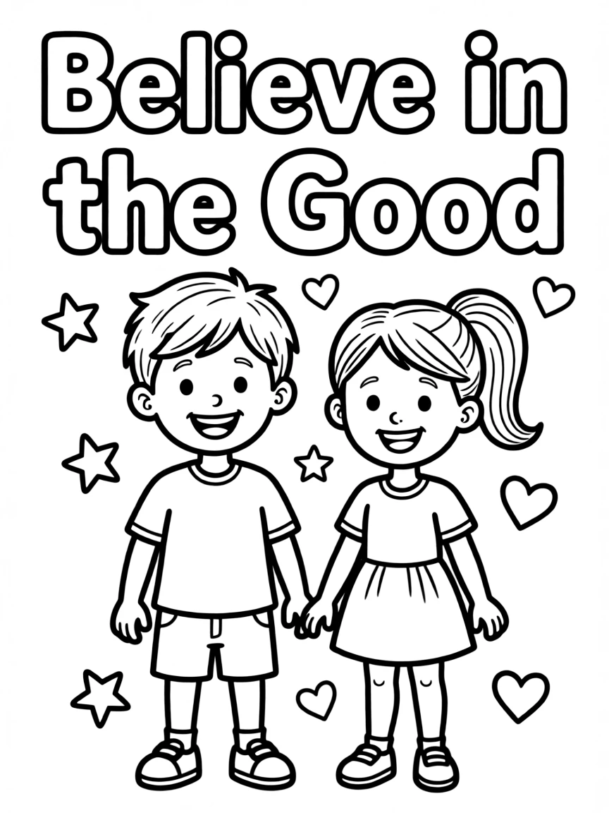 **Believe in the Good** hopeful coloring page, include the text "Believe in the Good".