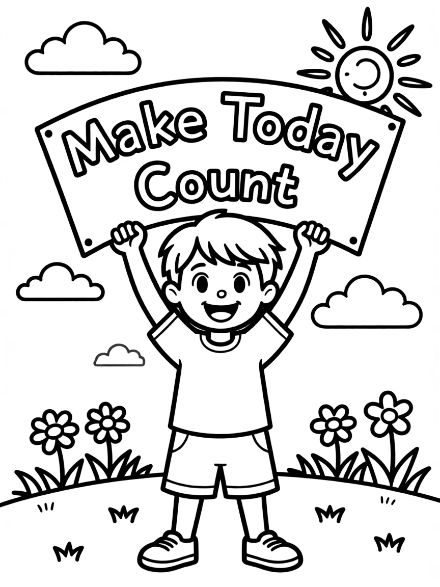**Make Today Count** present moment coloring page, include the text "Make Today Count".