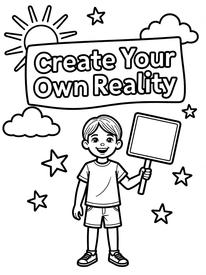 **Create Your Own Reality** manifesting coloring page, include the text "Create Your Own Reality".