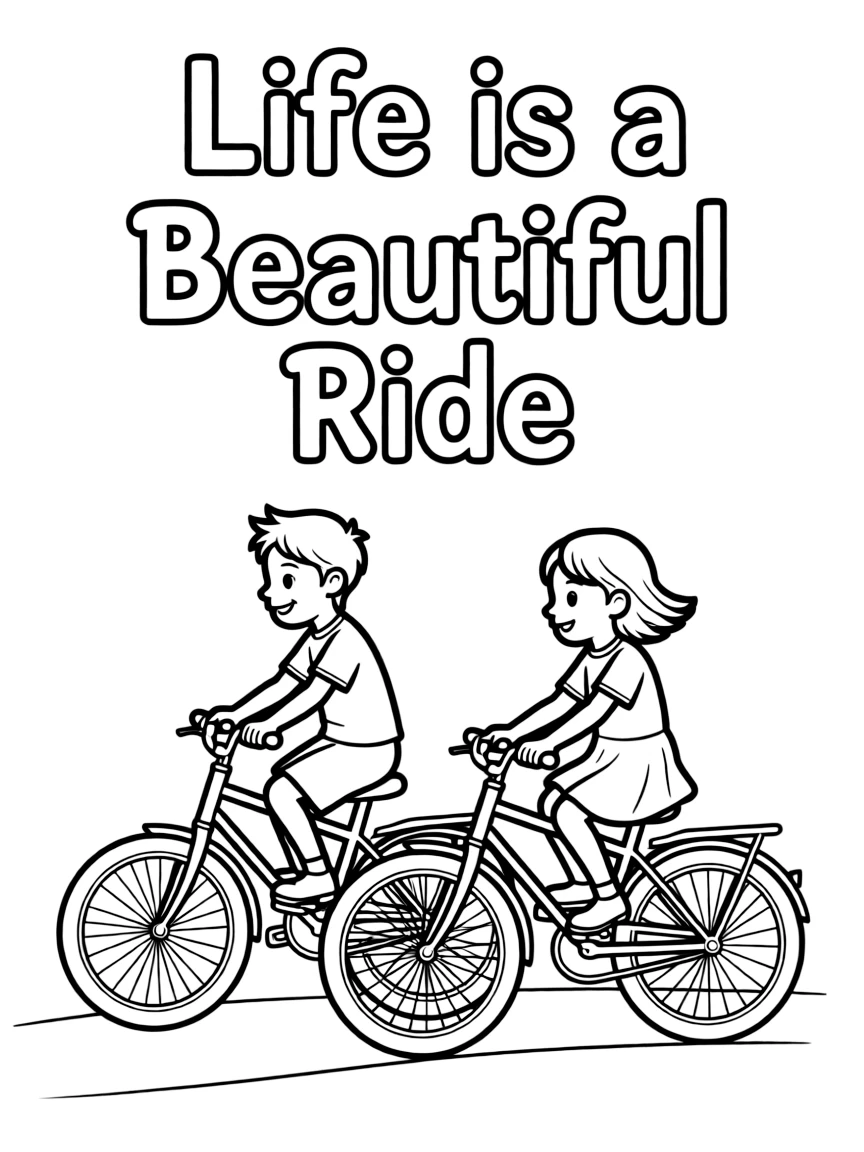 **Life is a Beautiful Ride** journey coloring page, include the text "Life is a Beautiful Ride".