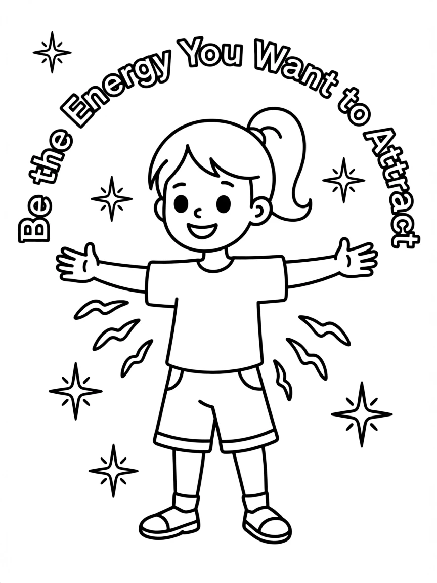 **Be the Energy You Want to Attract** vibrational coloring page, include the text "Be the Energy You Want to Attract".