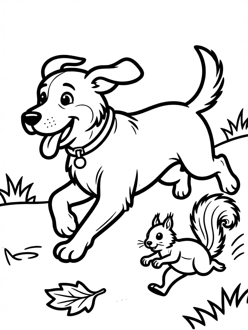 A dog is chasing a squirrel