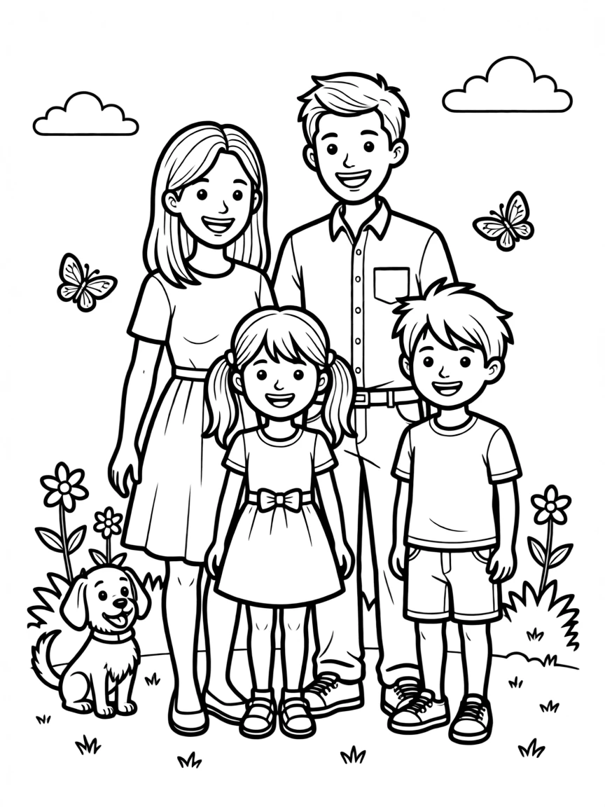 adult coloring page of A happy family.