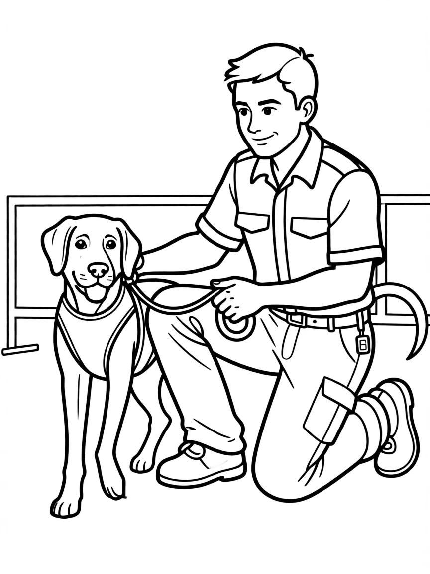 A military dog handler training a service dog