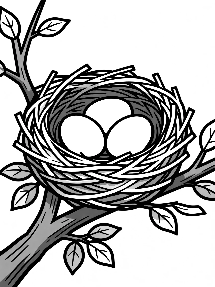 N – Nest: A small brown nest with three light blue eggs.