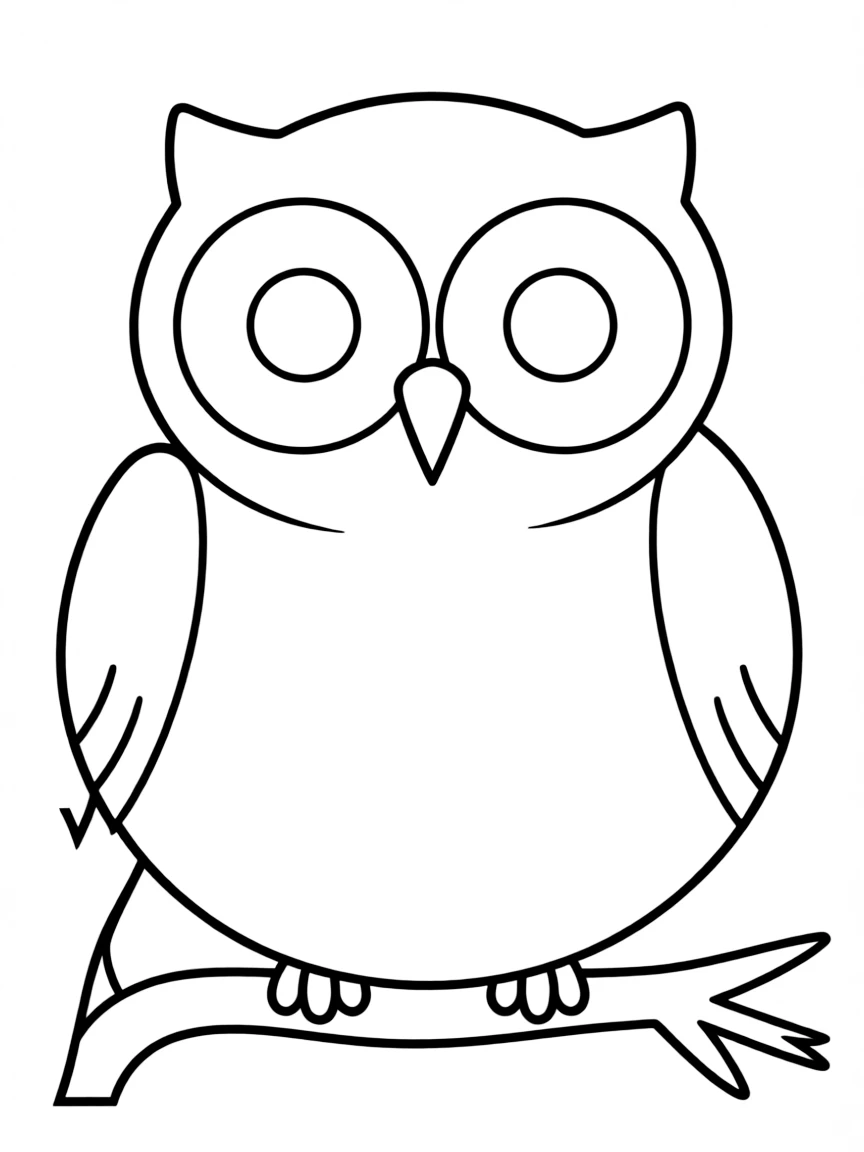 O – Owl: A round orange owl with big blue eyes sitting forward.