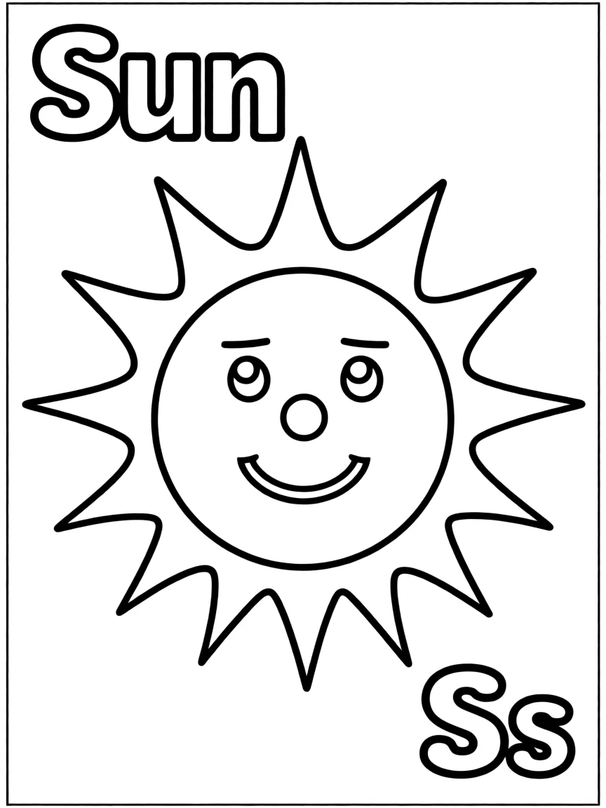 A sun in the center, the word "Sun" on the top, and big letter "Ss" at the bottom right corner.