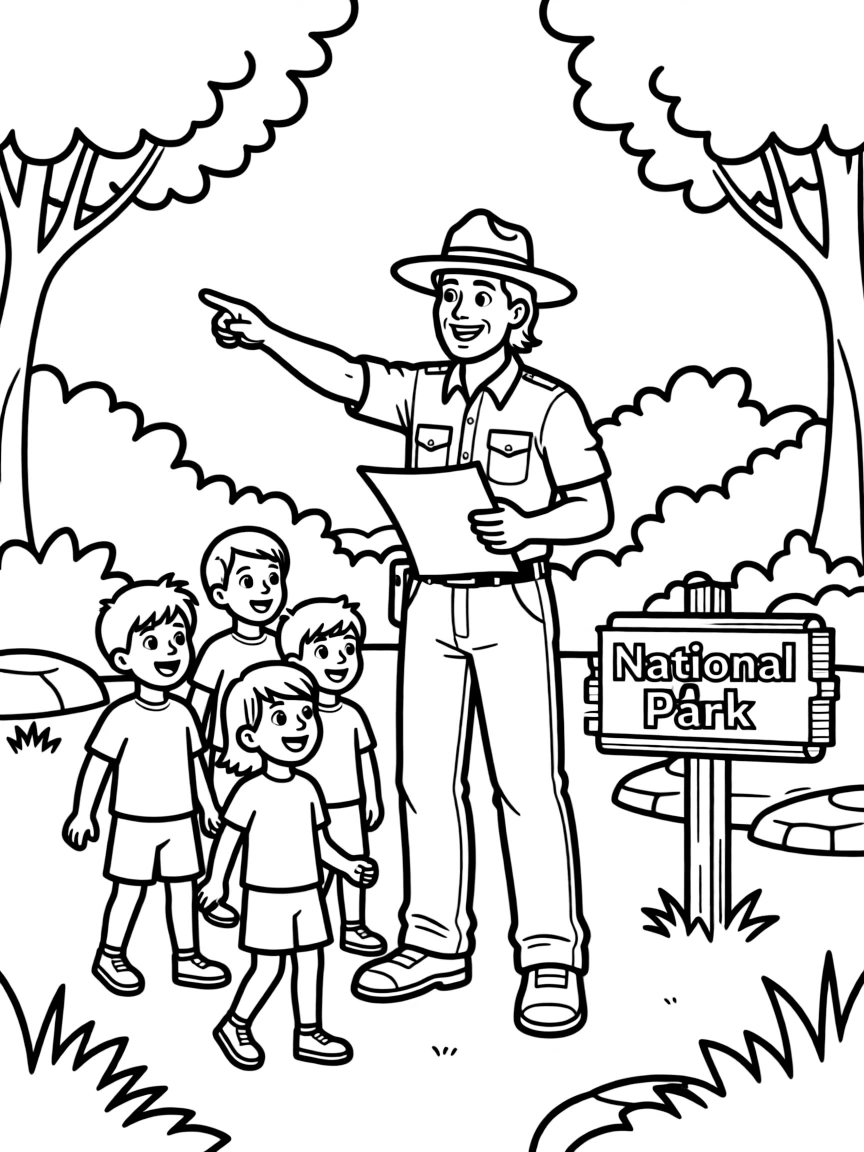 A park ranger leading a tour through a national park