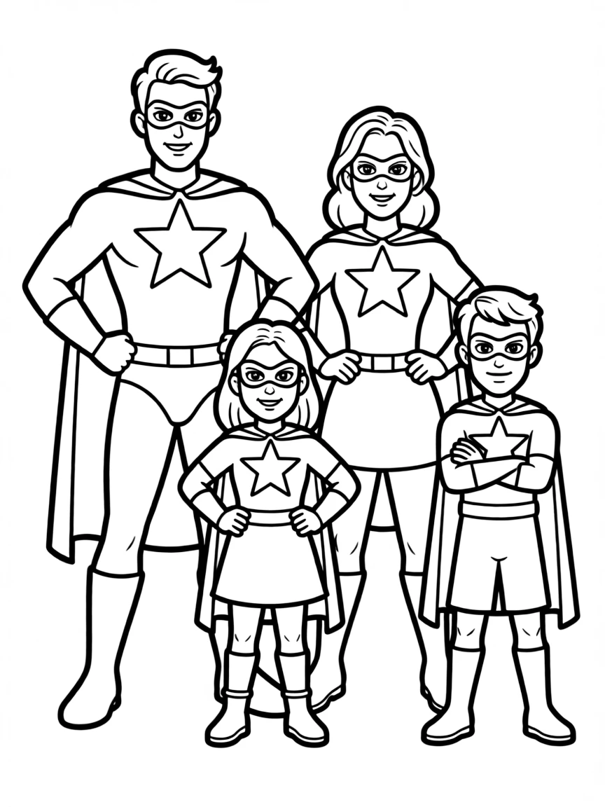 A family of heroes with matching costumes