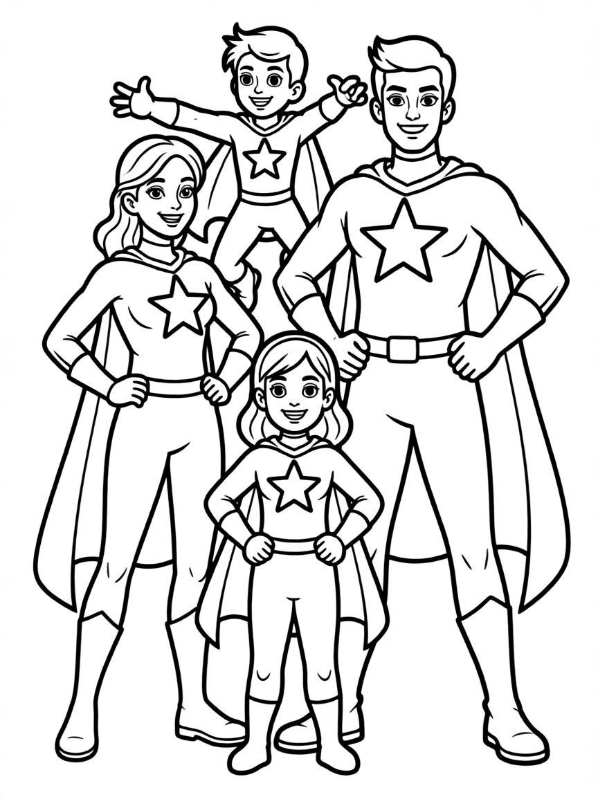 A family of heroes with matching costumes