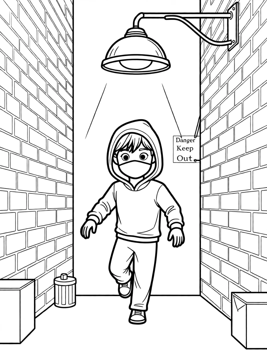 A masked villain tiptoeing through a dark alley