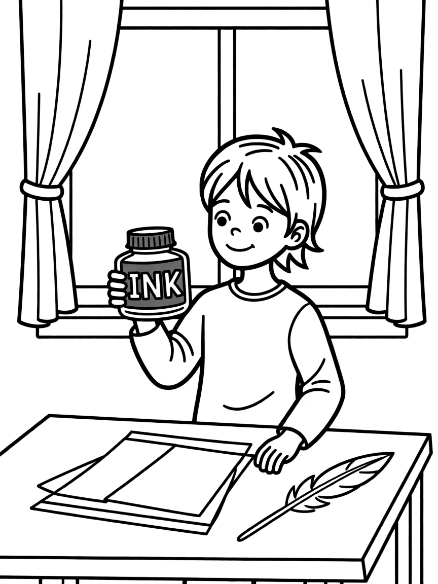 I – Ink: A gray-black ink bottle labeled “INK” in bold letters.
