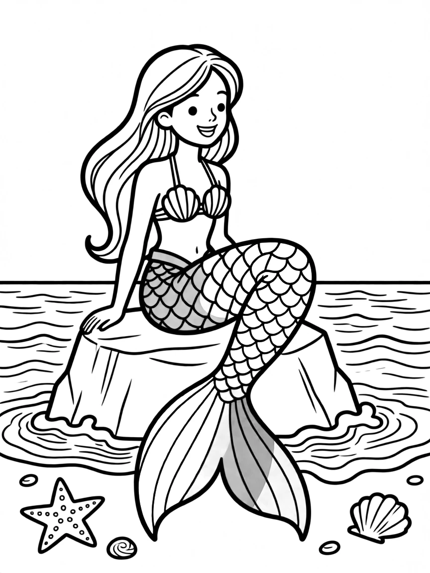 A mermaid whose tail transitions through all colors of the rainbow