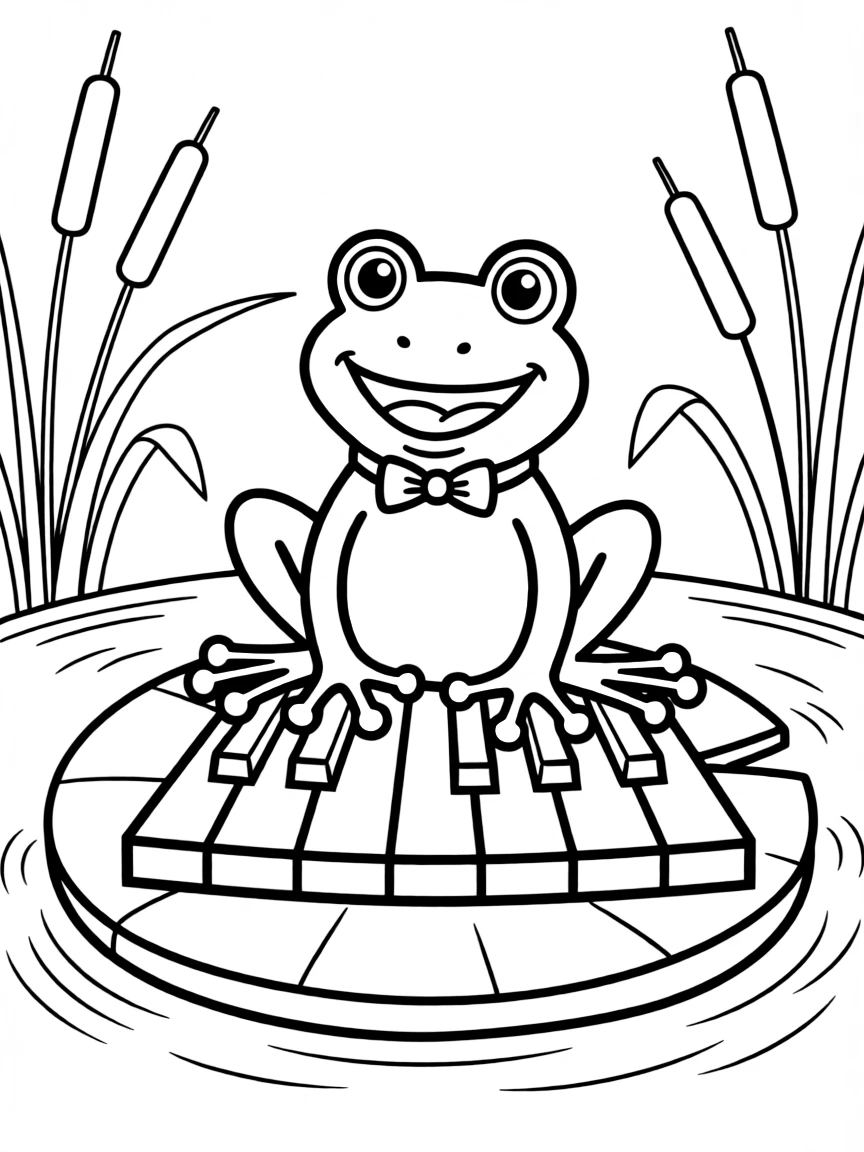 A frog composer on a lily pad piano