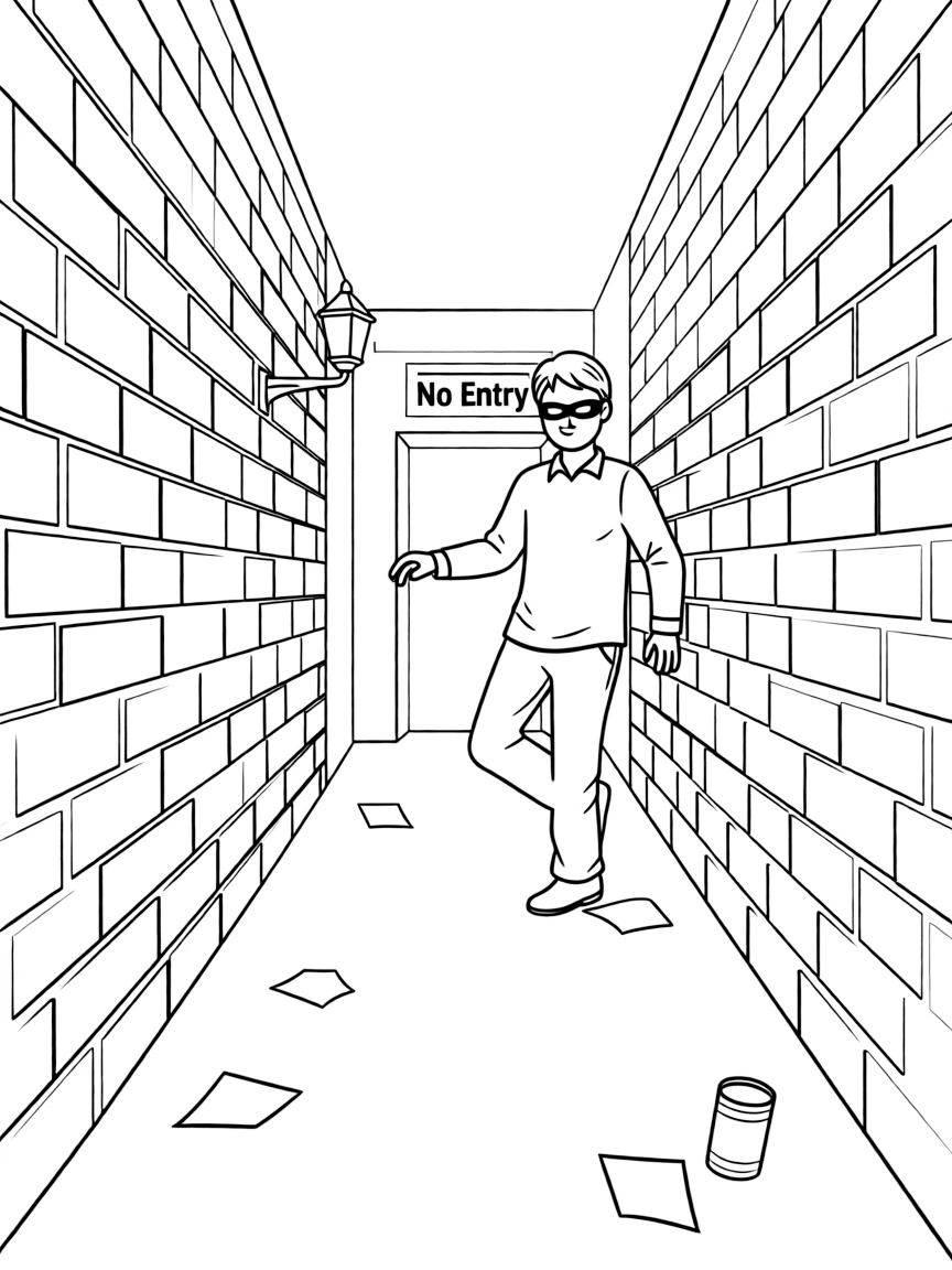 A masked villain tiptoeing through a dark alley
