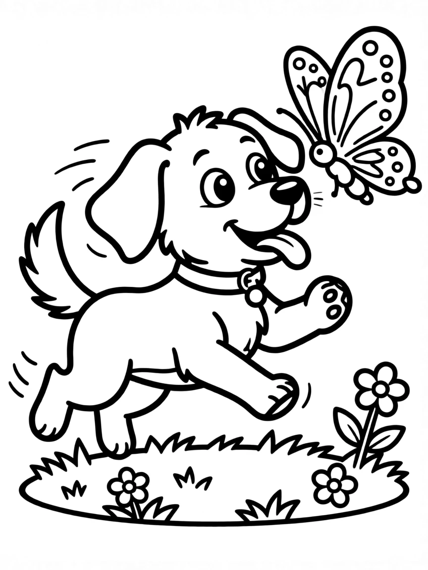 A cute dog chasing a butterfly
