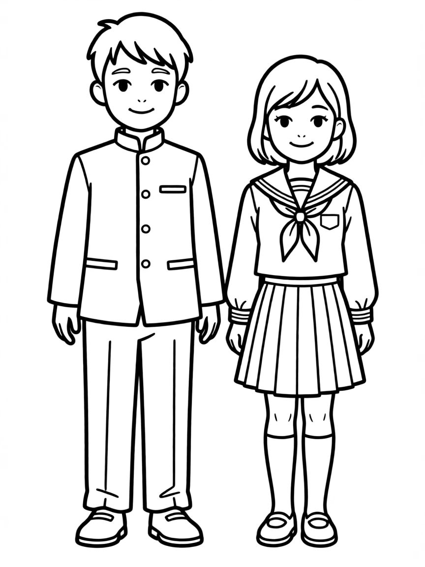 (Japan) A Japanese schoolboy and schoolgirl in uniform (education in Japan)