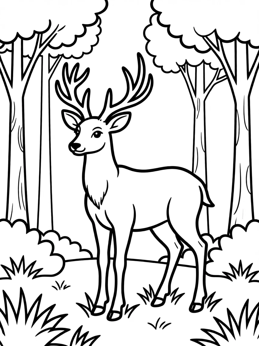 A deer with antlers in a forest.
