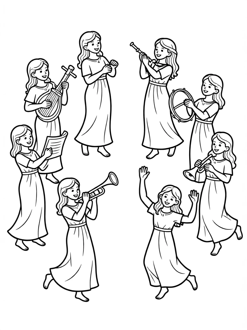 (Greek mythology) The muses playing music and dancing