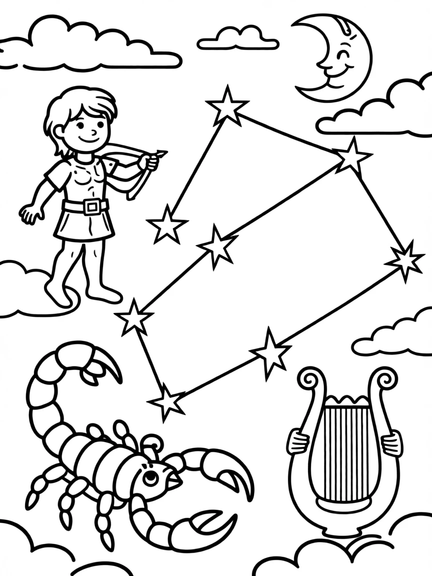 Summer constellations with mythological figures