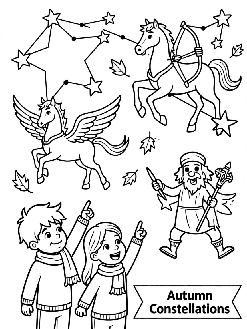 Autumn constellations with mythological figures