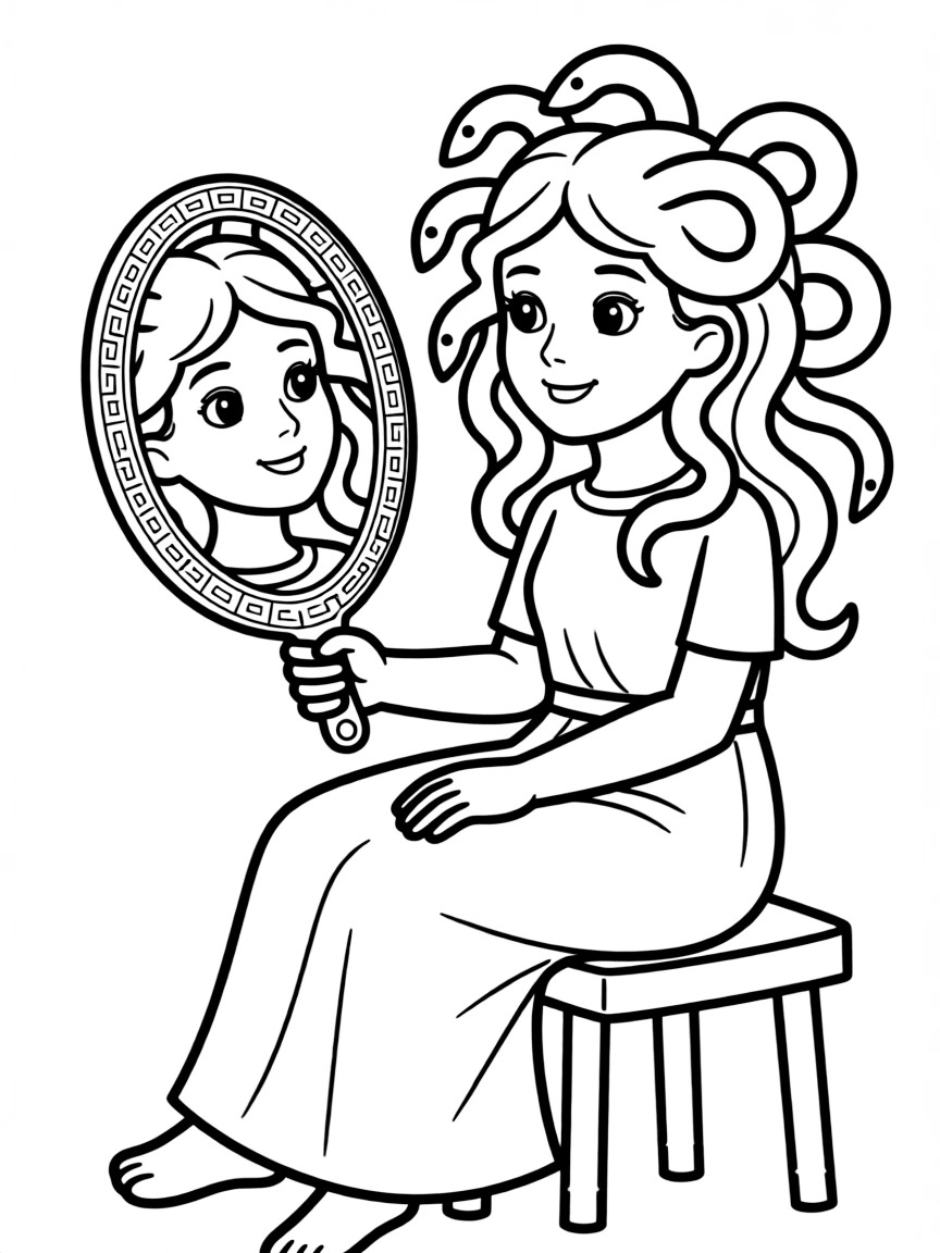 (Greek mythology) Medusa looking into a mirror