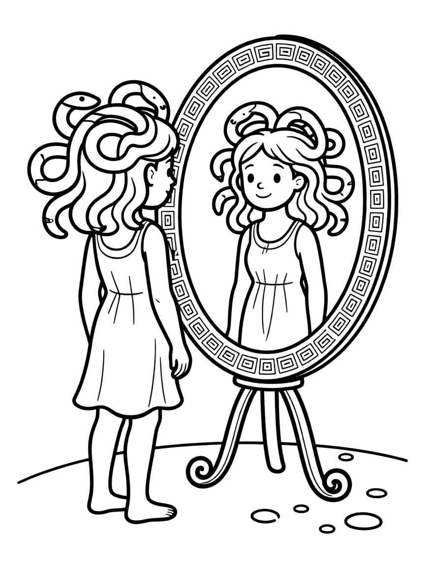 (Greek mythology) Medusa looking into a mirror