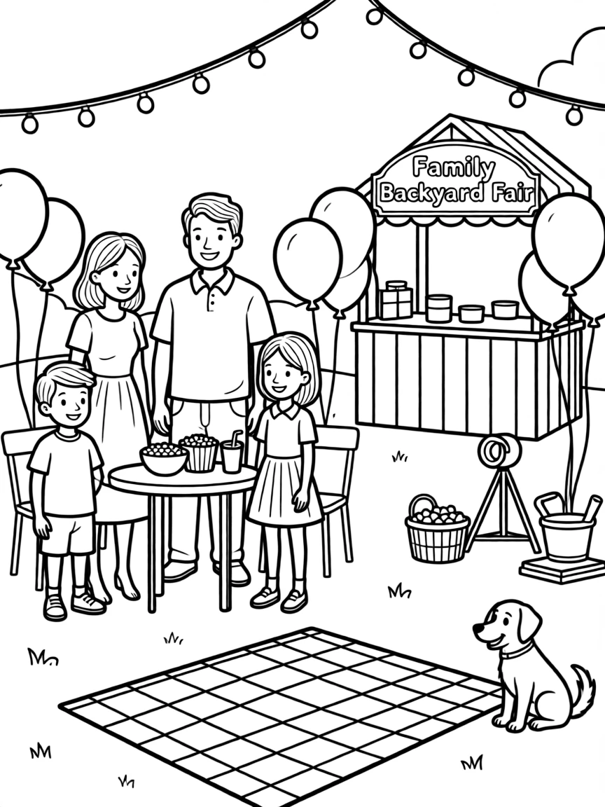 (family) Family having a backyard fair