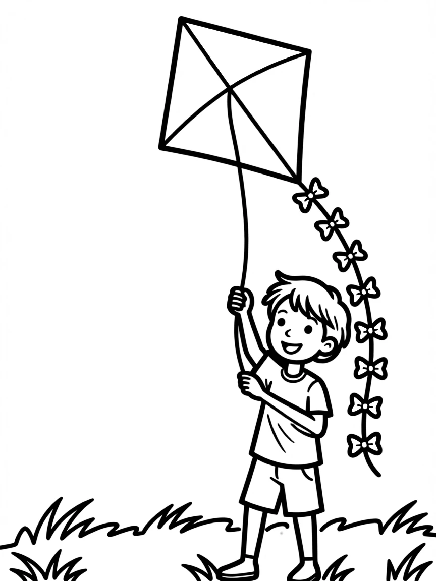 K – Kite: A diamond-shaped kite with red and yellow panels and a long tail.