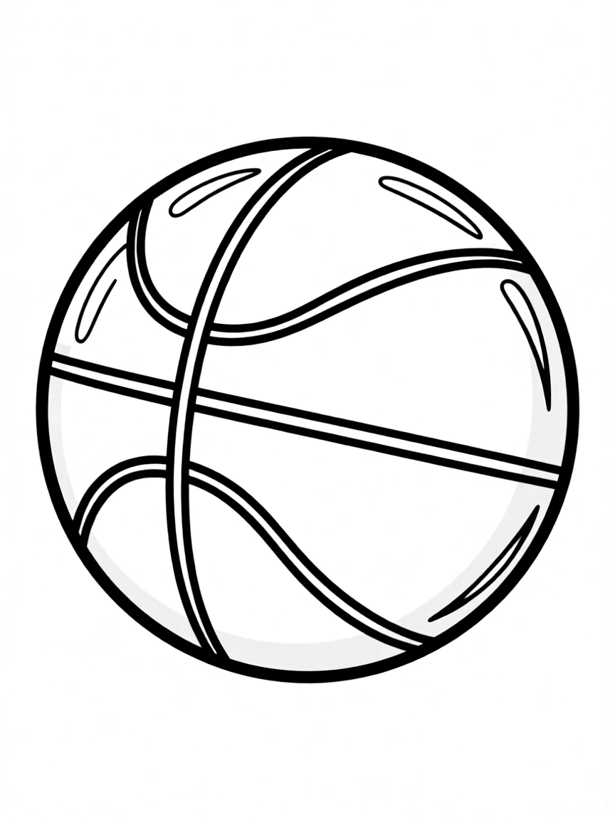 B – Ball: A round orange basketball with clear black lines, cartoon style.