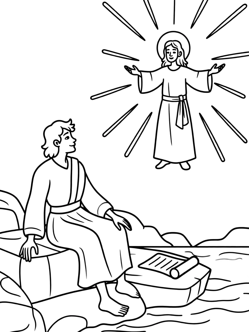 John on Patmos, with a vision of Jesus.