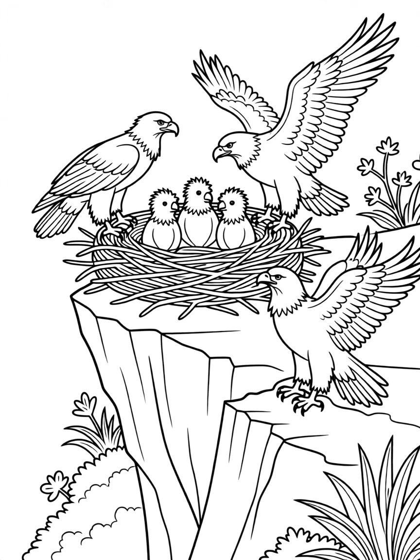 Nest of golden eagles on inaccessible cliff