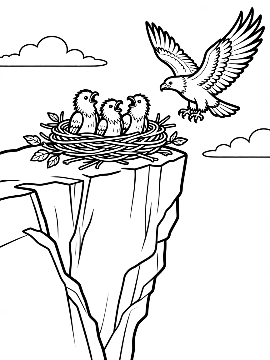 Nest of golden eagles on inaccessible cliff
