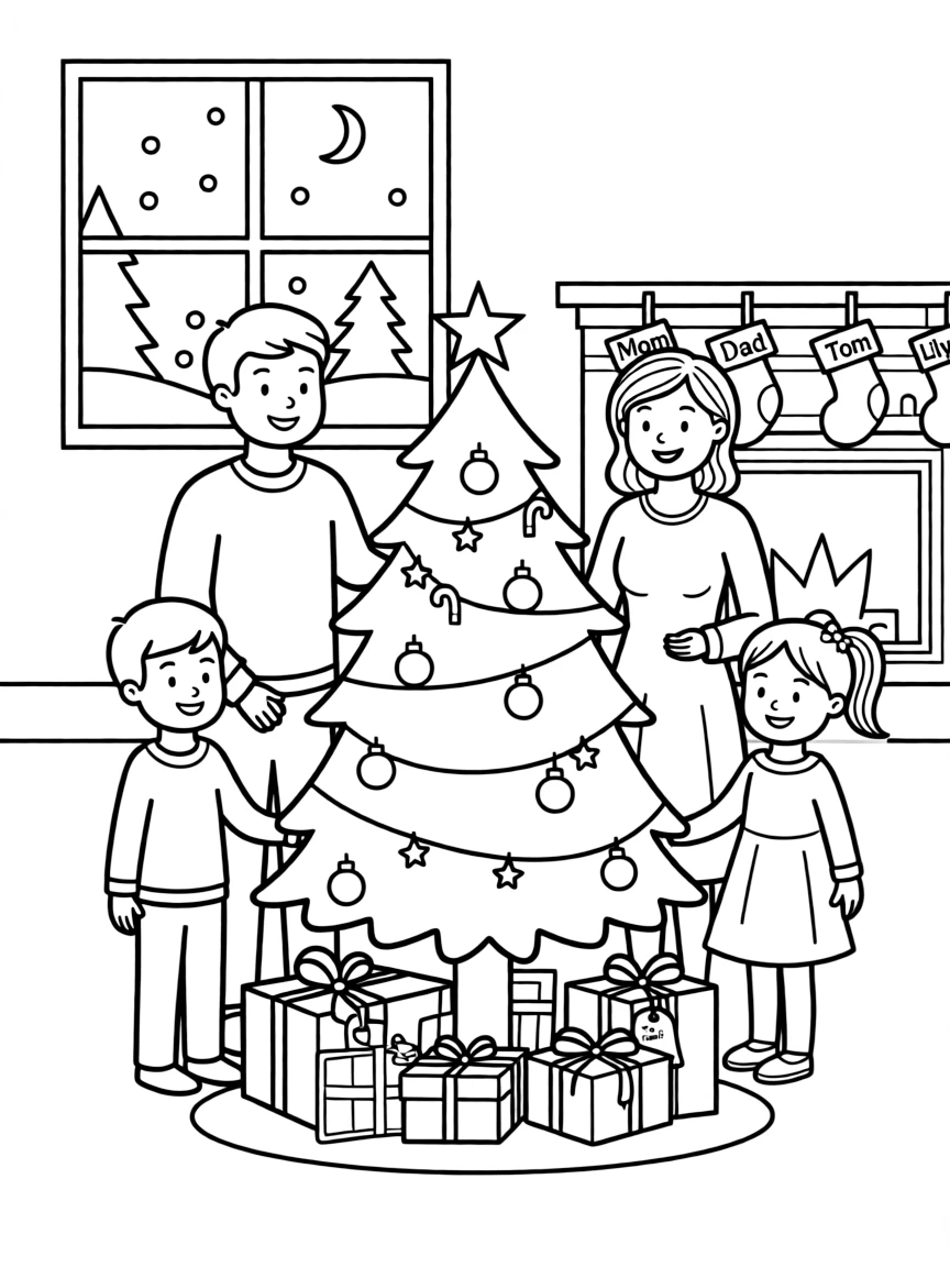 A family placing gifts under the Christmas tree on Christmas Eve.