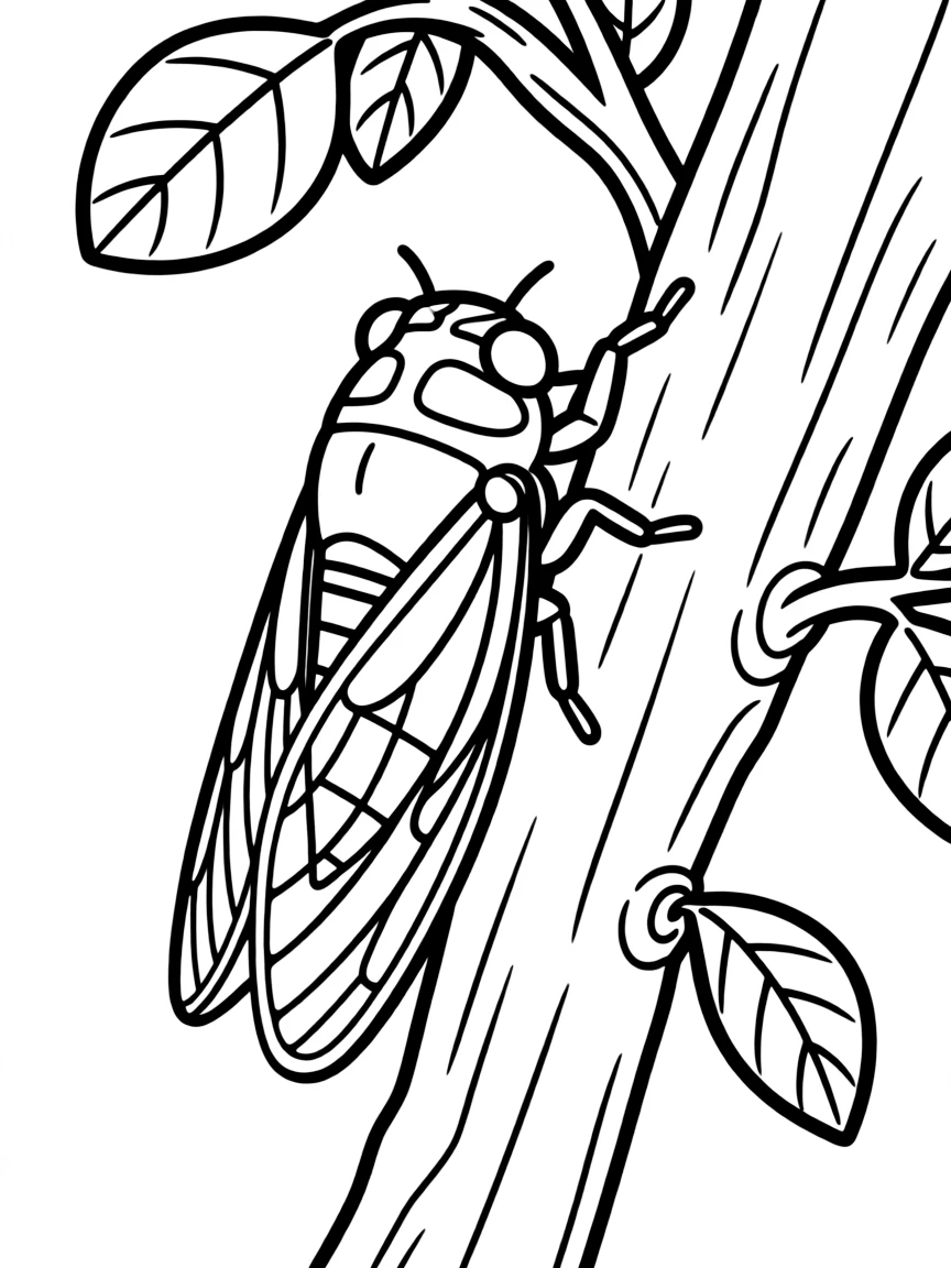 Cicada on a tree trunk