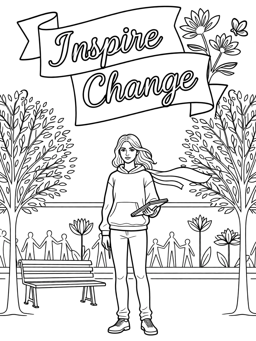**Inspire Change** transformative coloring page, include the text "Inspire Change".