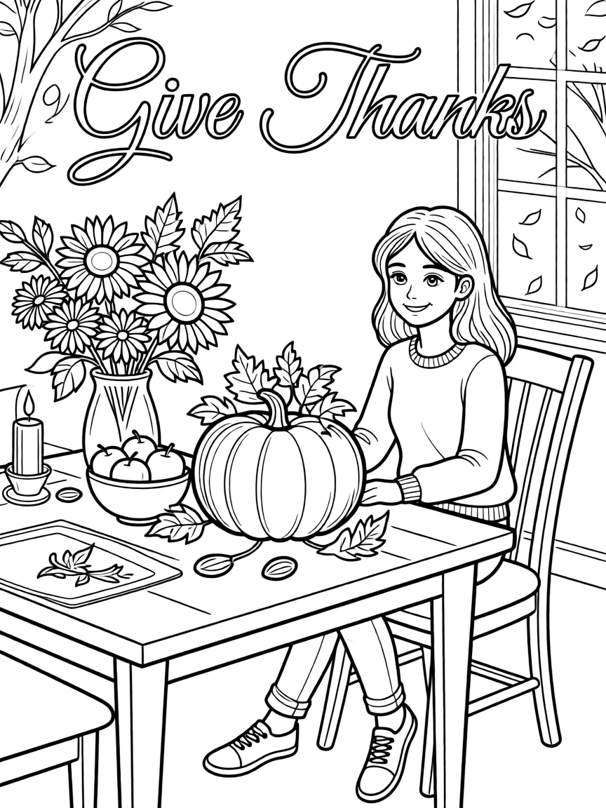 **Give Thanks** gratitude coloring page, include the text "Give Thanks".