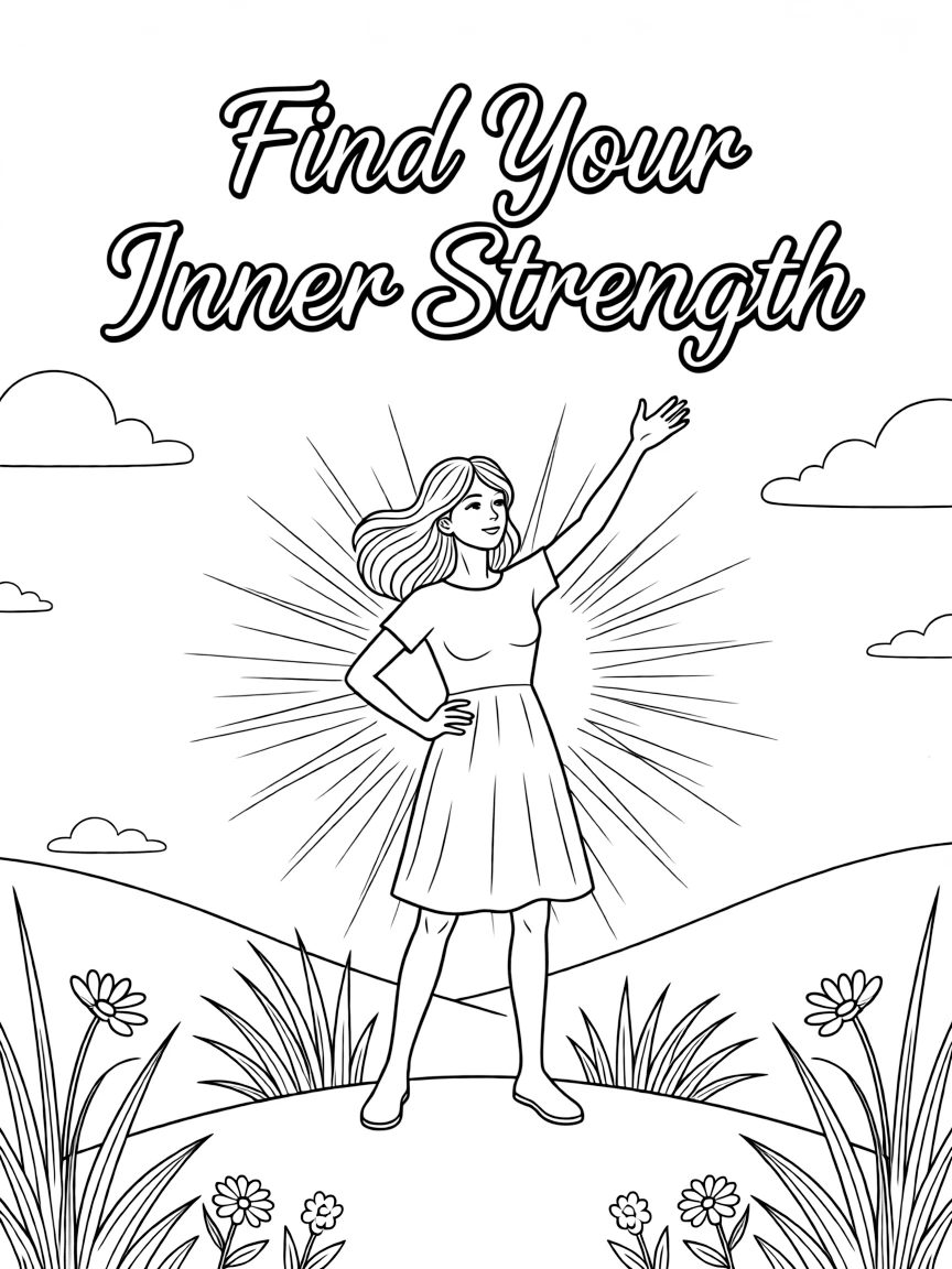 **Find Your Inner Strength** powerful coloring page, include the text "Find Your Inner Strength".