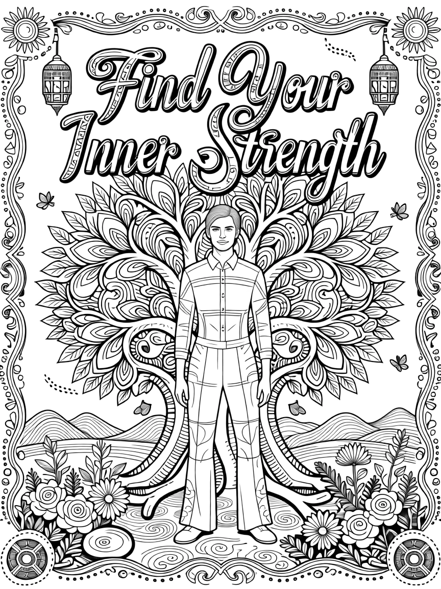 **Find Your Inner Strength** powerful coloring page, include the text "Find Your Inner Strength".